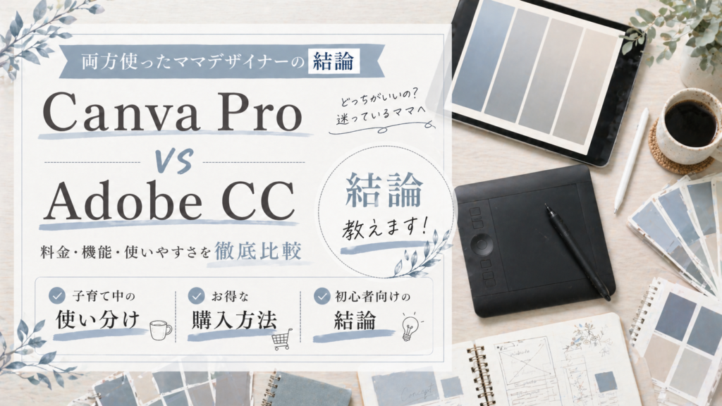 Canva Pro vs Adobe CC｜ママWebデザイナーの私が両方使って出した結論のサムネイル画像