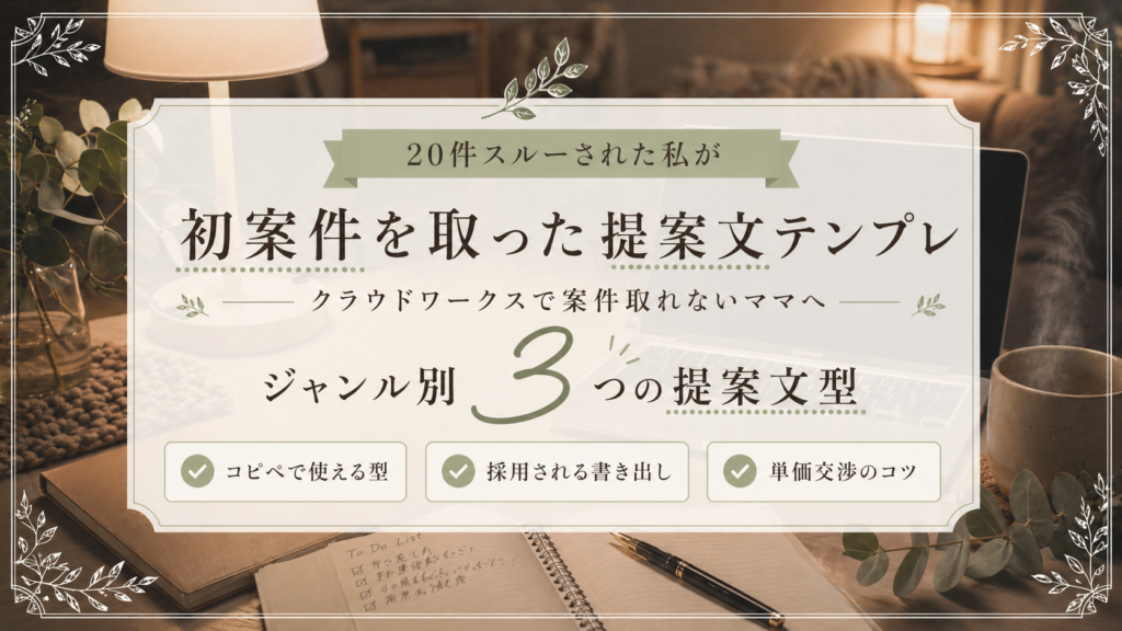 クラウドワークスで案件取れないママへ｜20件スルーされた私が初案件を取った提案文テンプレのサムネイル画像