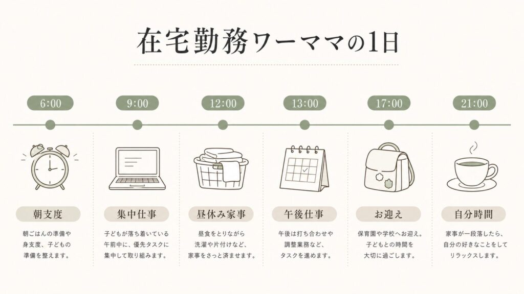 在宅勤務ワーママの1日のスケジュール図解