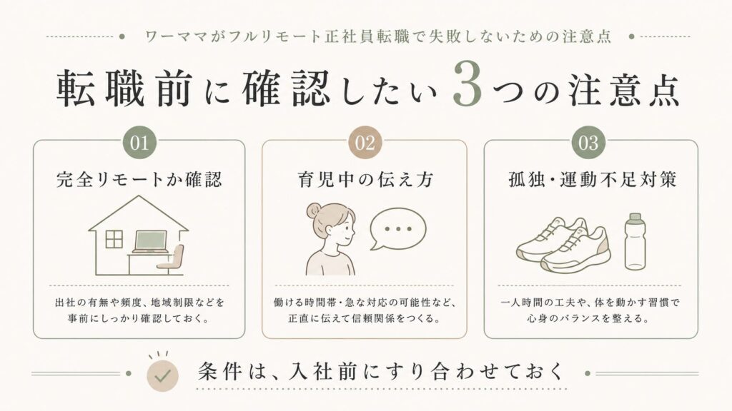 フルリモート正社員転職前に確認したい3つの注意点