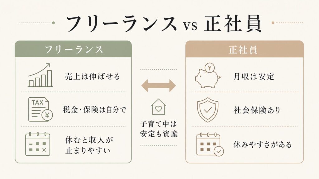 フリーランスと正社員の数字比較図解