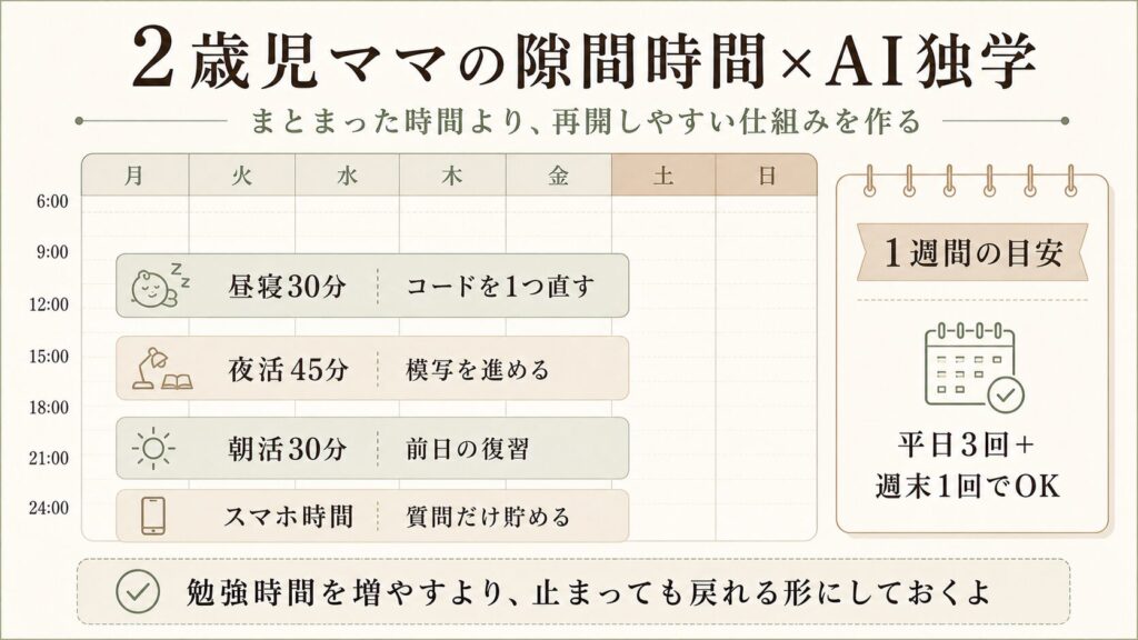 2歳児ママの隙間時間とAI独学 図解