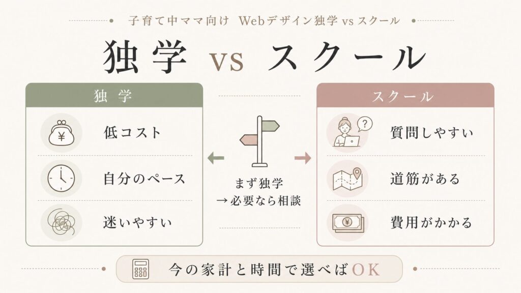 子育て中ママ向けWebデザイン独学とスクール比較図解