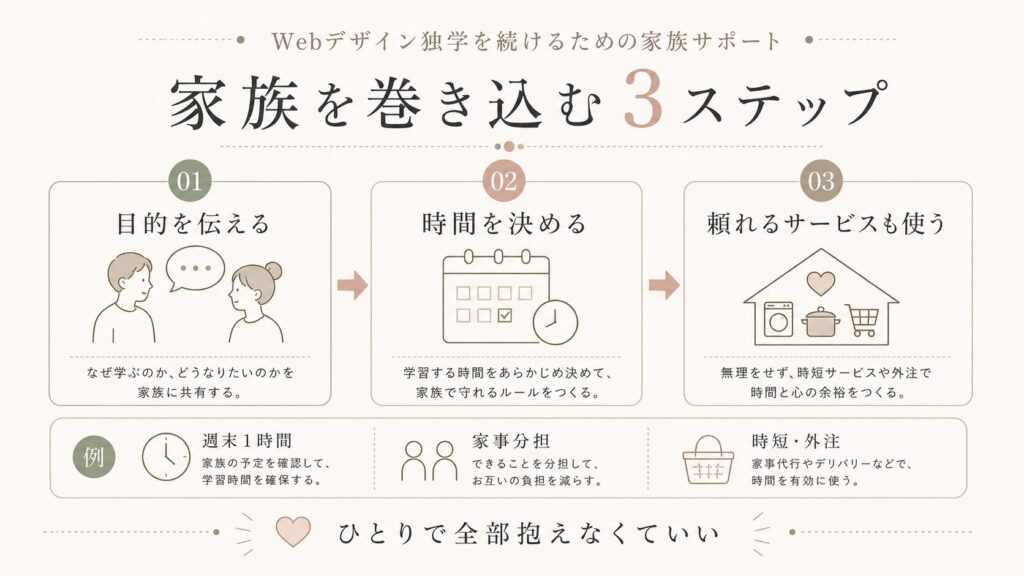 Webデザイン独学を続けるための家族サポート3ステップ