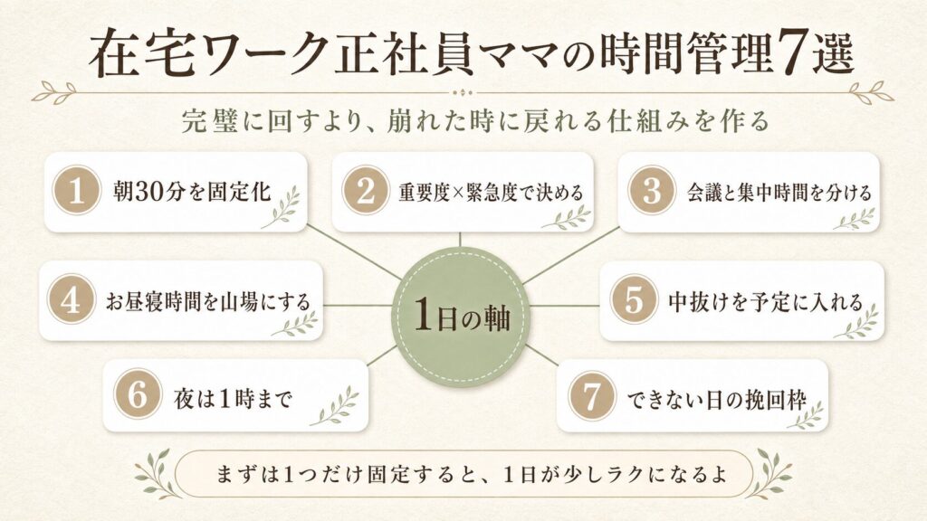 在宅ワーク正社員ママの時間管理7選 図解
