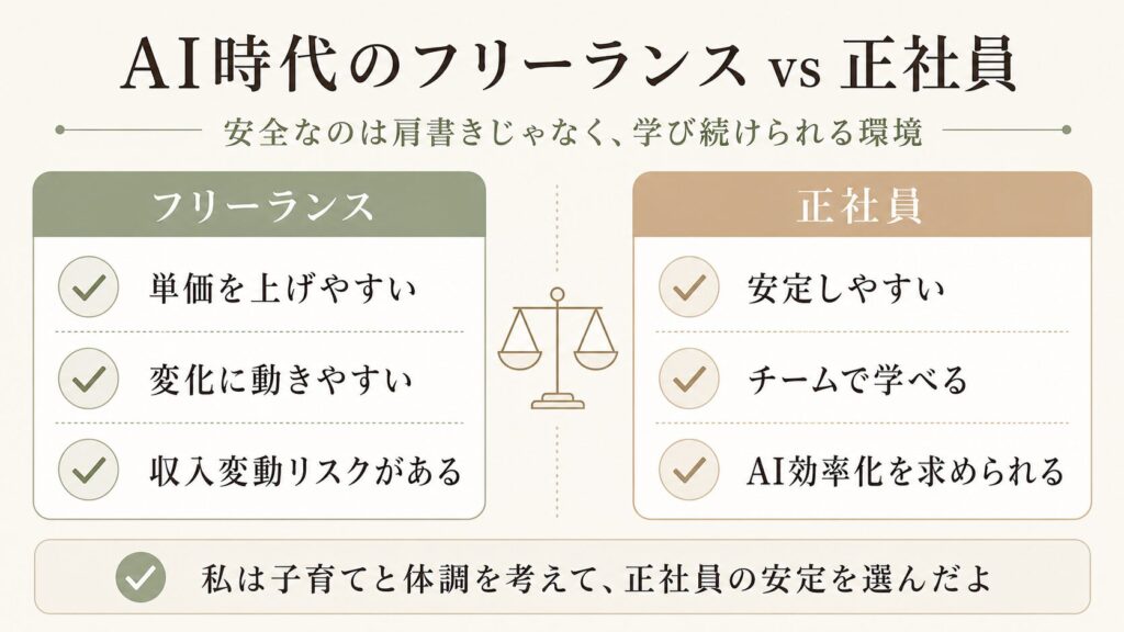 AI時代のフリーランス vs 正社員 図解