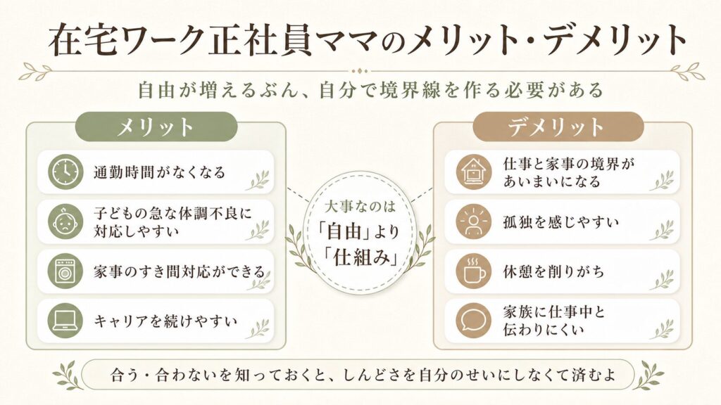在宅ワーク正社員ママのメリット・デメリット 図解