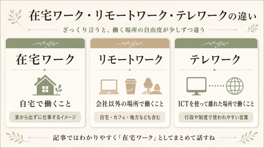 在宅ワーク・リモートワーク・テレワークの違い 図解
