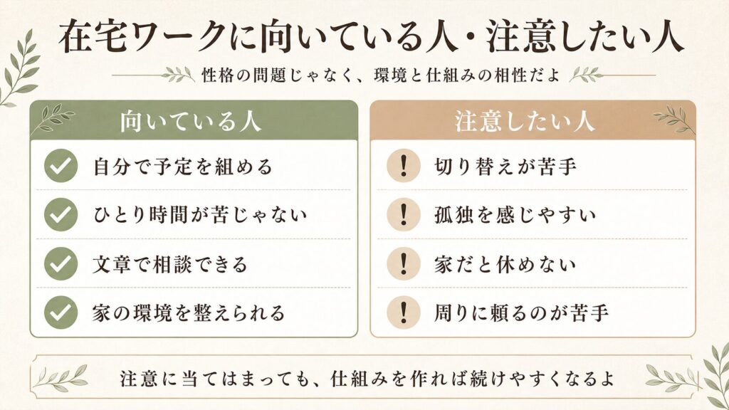 在宅ワークに向いている人・注意したい人 図解