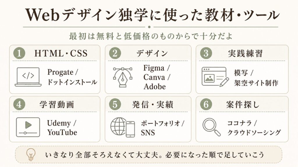 Webデザイン独学に使った教材・ツール 図解