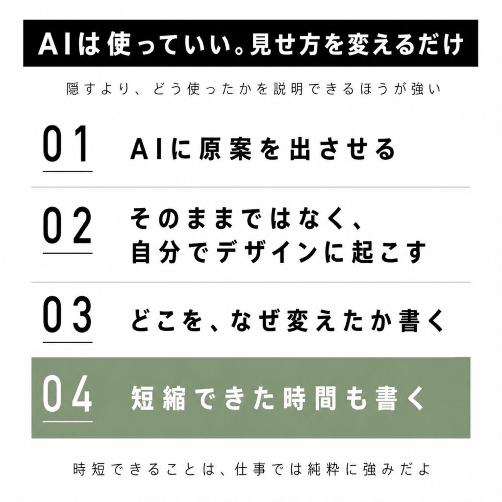 AIの原案から独自性を加えるまでの流れを示した図解