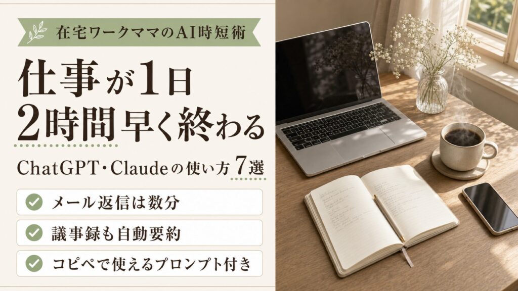 在宅ワークママのChatGPT時短術｜仕事が1日2時間早く終わる使い方7選のサムネイル