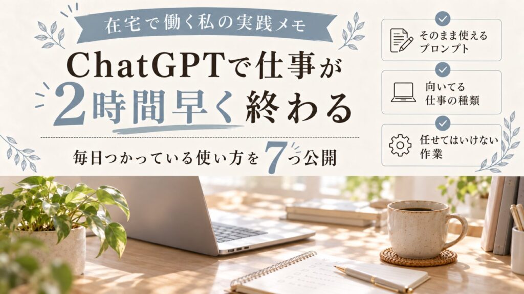 ChatGPTで在宅の仕事が2時間早く終わる時短術7選の記事のサムネイル